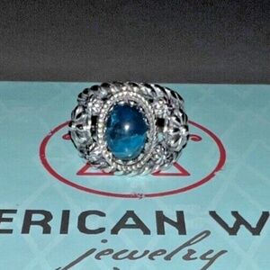 Carolyn Pollack Vintage Sterling Silver Oval Apatite Decorated Ring Women's 6